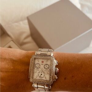Michele Silver Diamond Chronograph Watch includes box